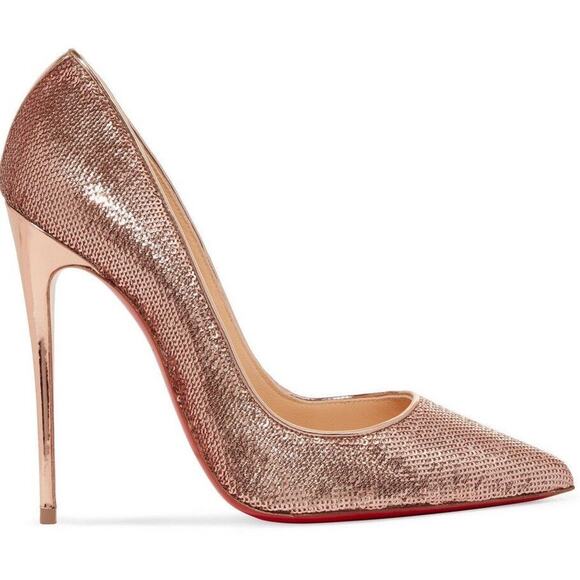 Christian Louboutin So Kate 120 Nude Pink Rose Gold Sirene Sequin Heel Pump 37.5 - Picture 2 of 7